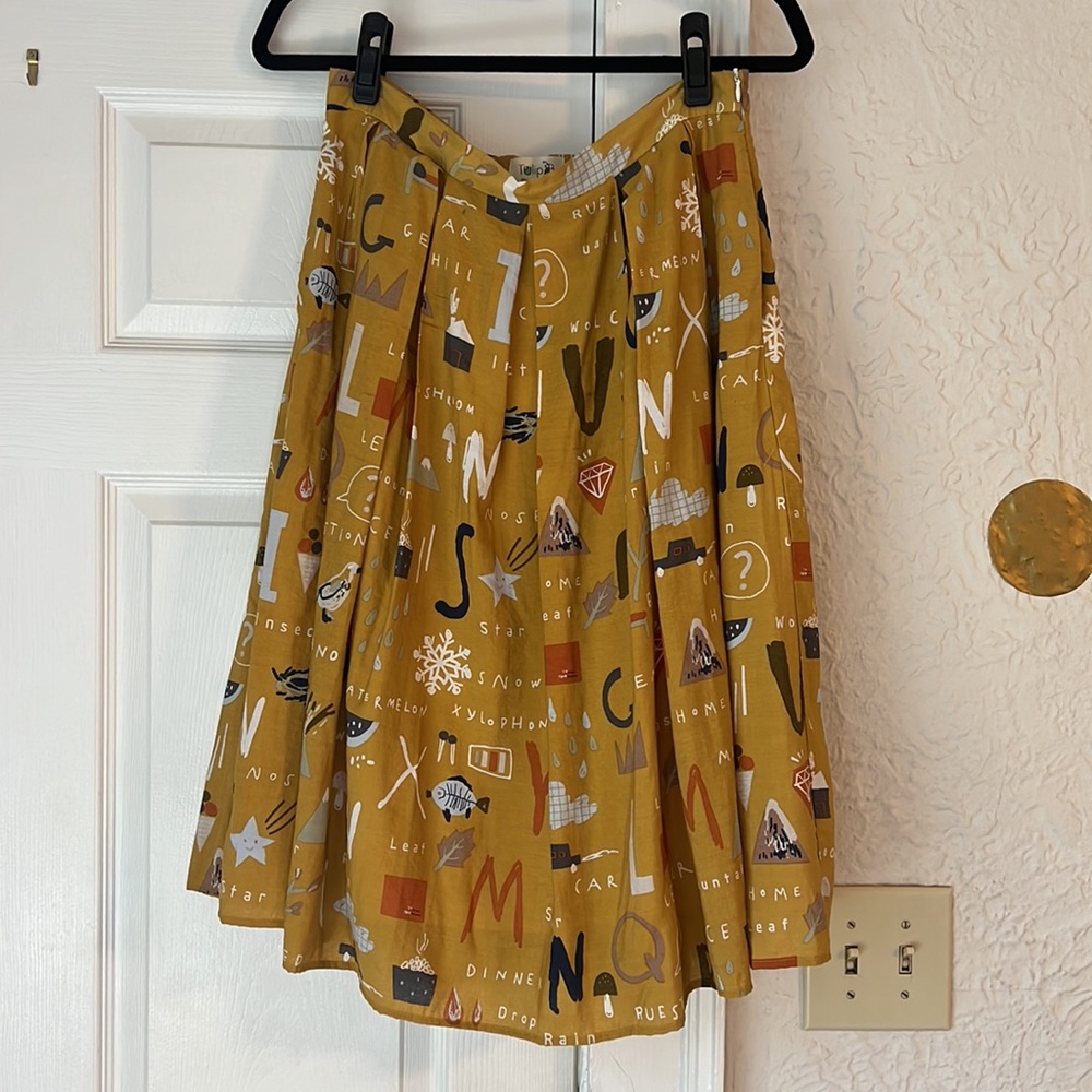Printed A-Line Skirt in Mustard Yellow